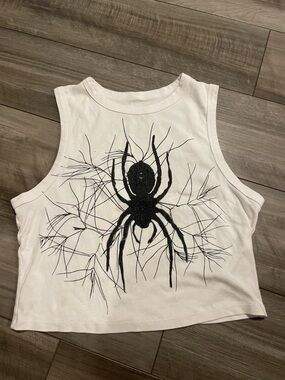 Melanie Martinez Portals White Crop Tank with Black Spider Graphic Size 2X